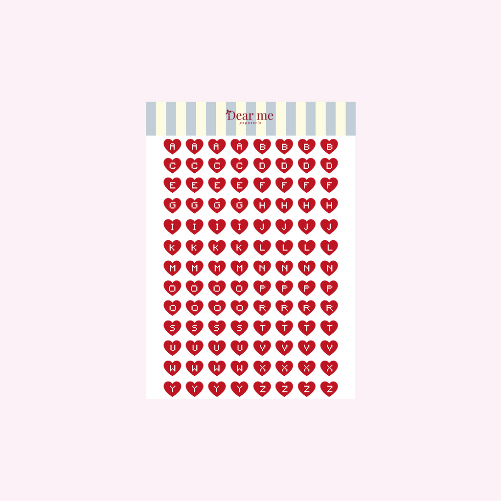 Planche stickers A5 - Lettres pixel coeur