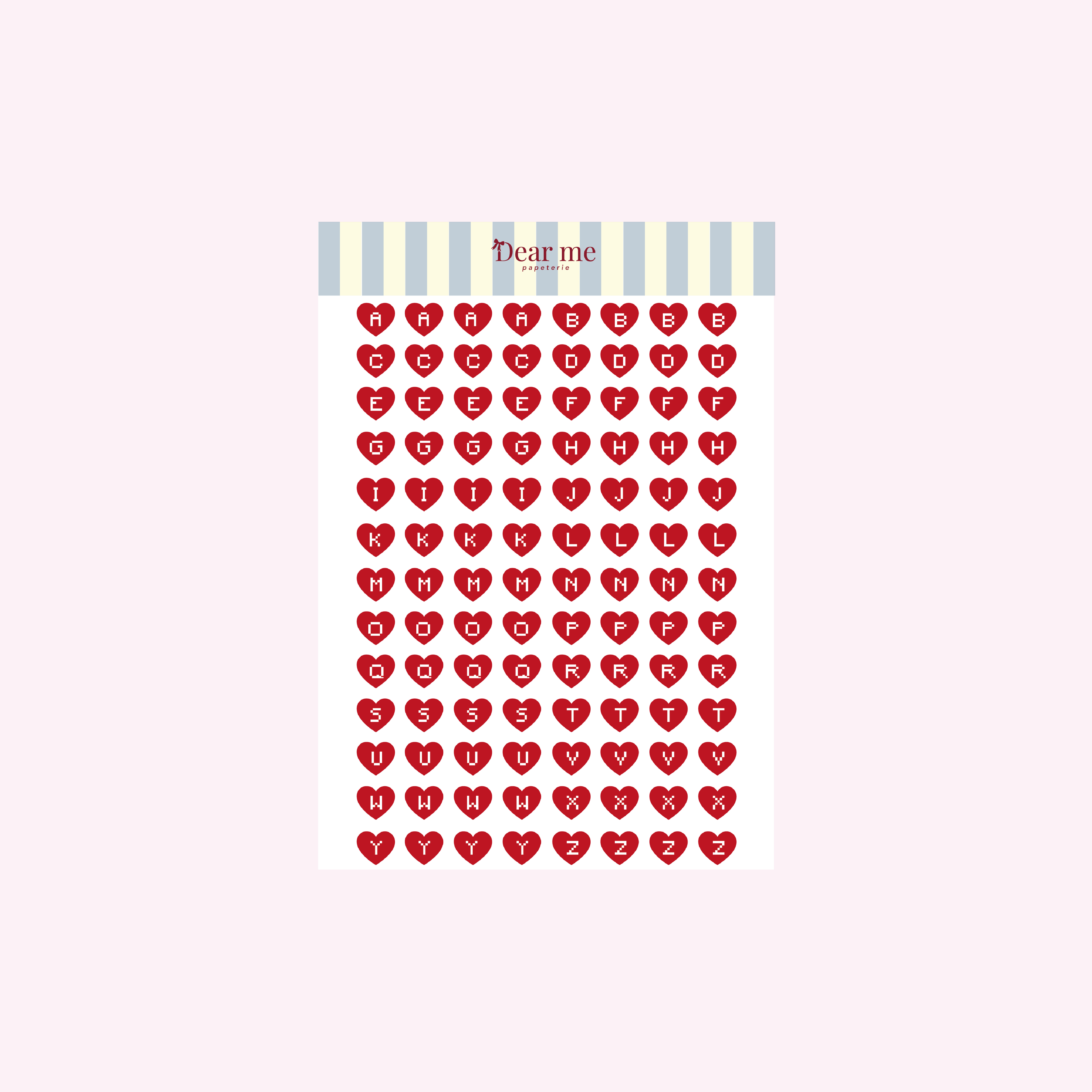 Planche stickers A5 - Lettres pixel coeur