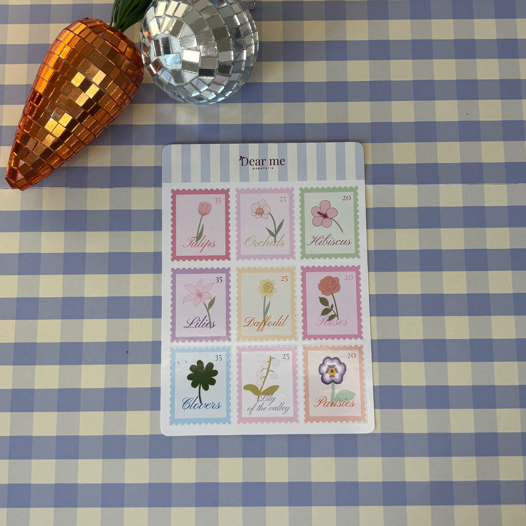 Planche stickers A6 - Timbres fleurs