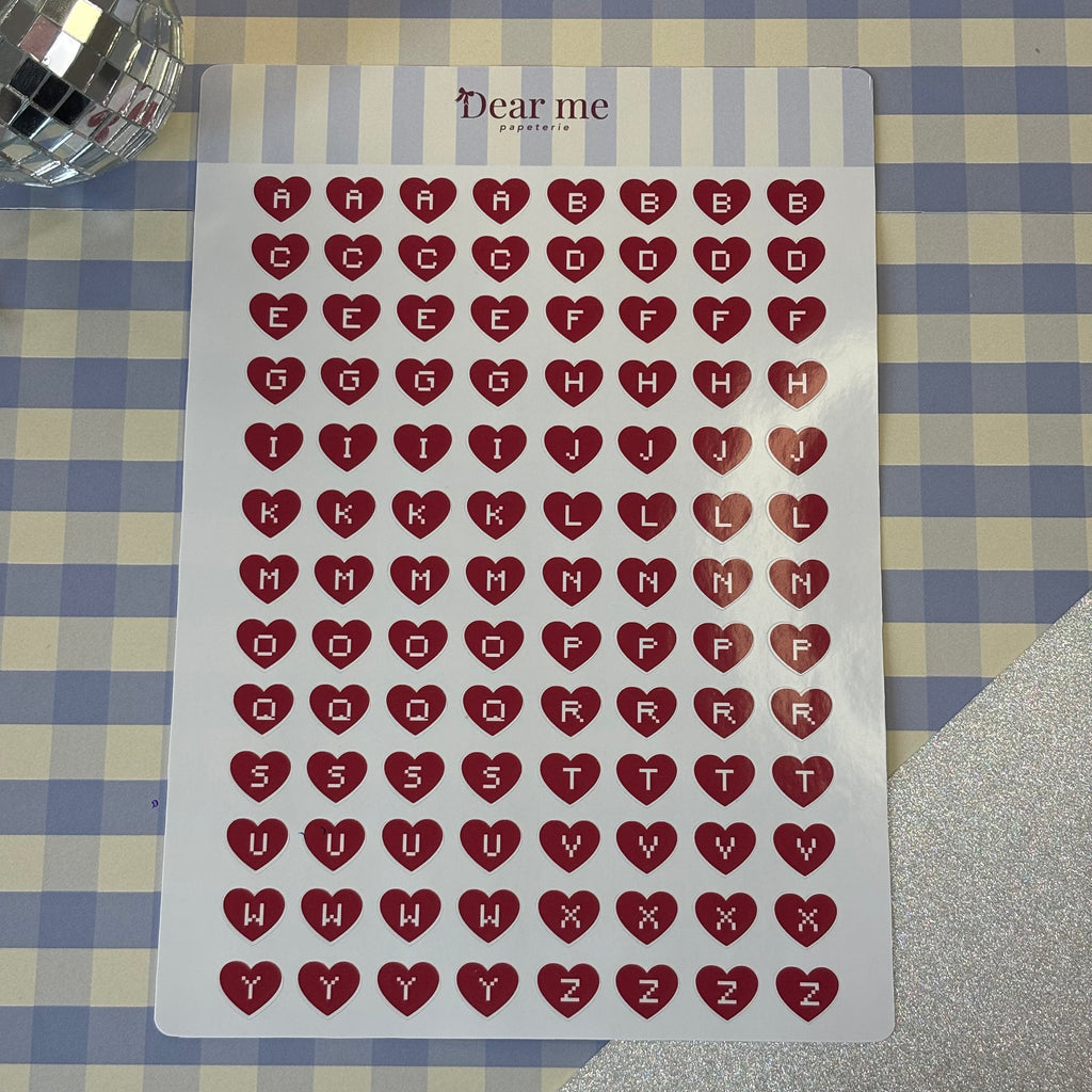 Planche stickers A5 - Lettres pixel coeur