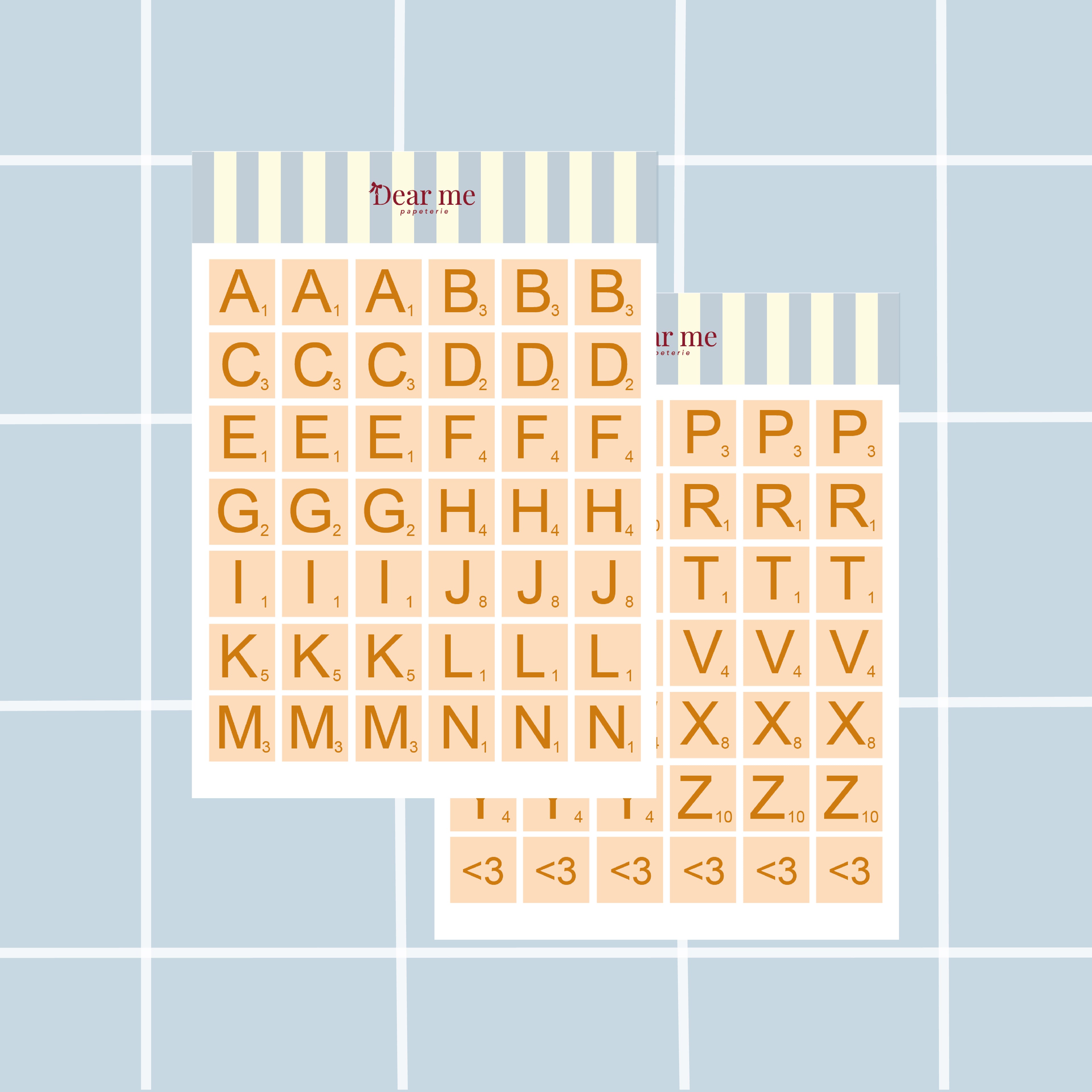 Planche stickers A6 - Lettres Scrabble