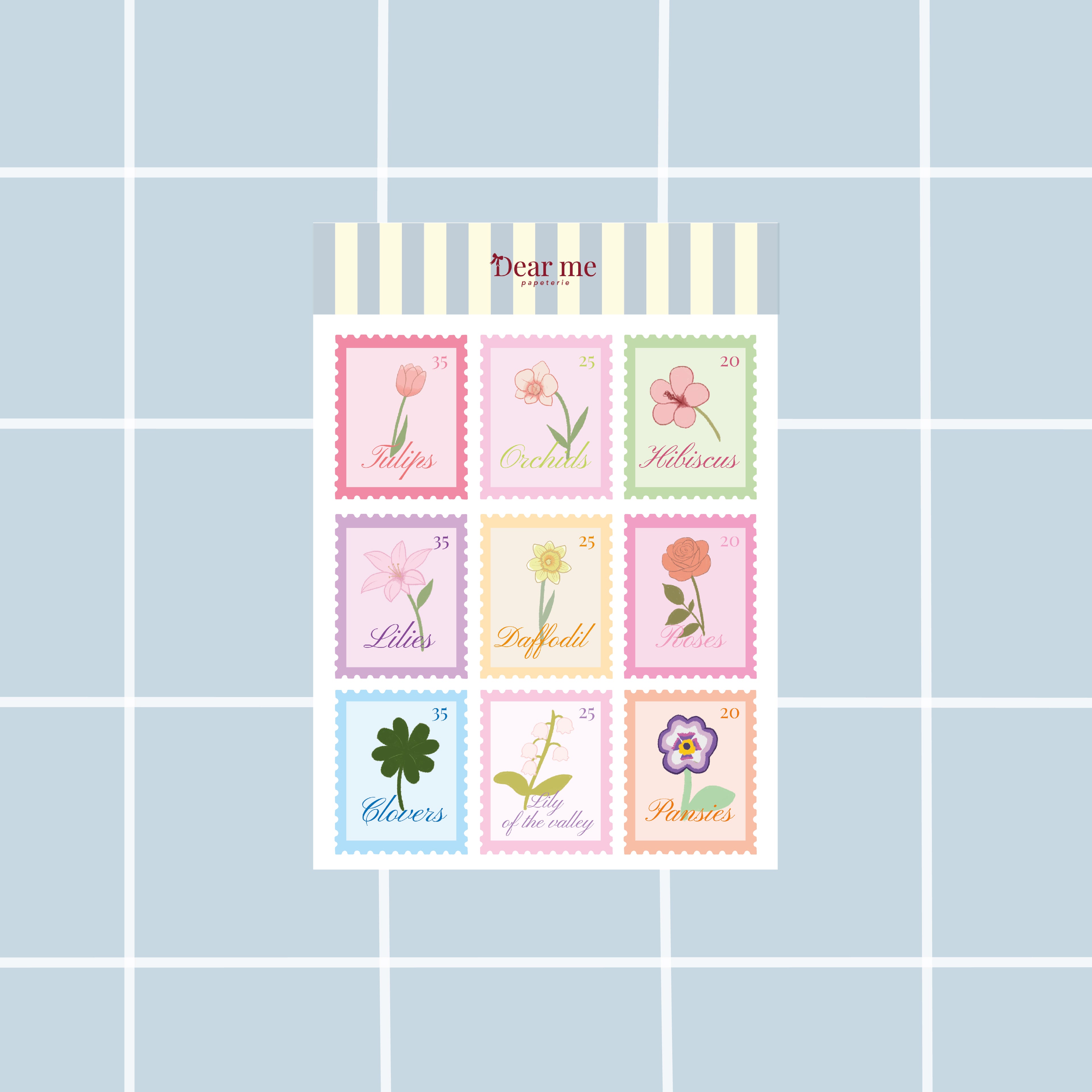 Planche stickers A6 - Timbres fleurs