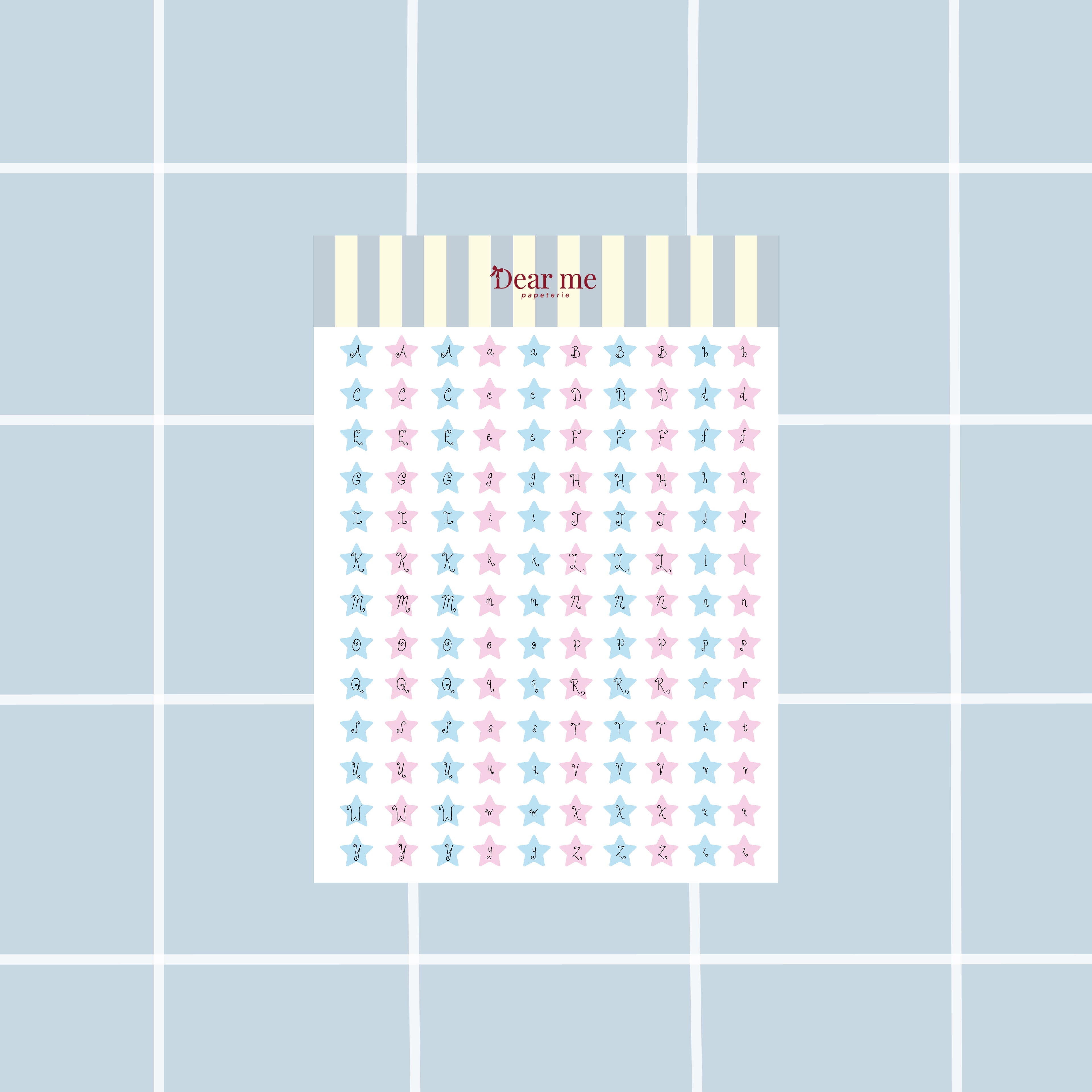 Planche stickers A5 - Lettres étoiles