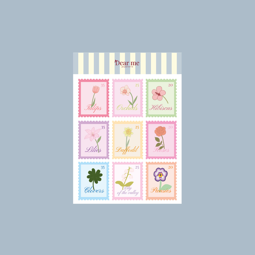 Planche stickers A6 - Timbres fleurs