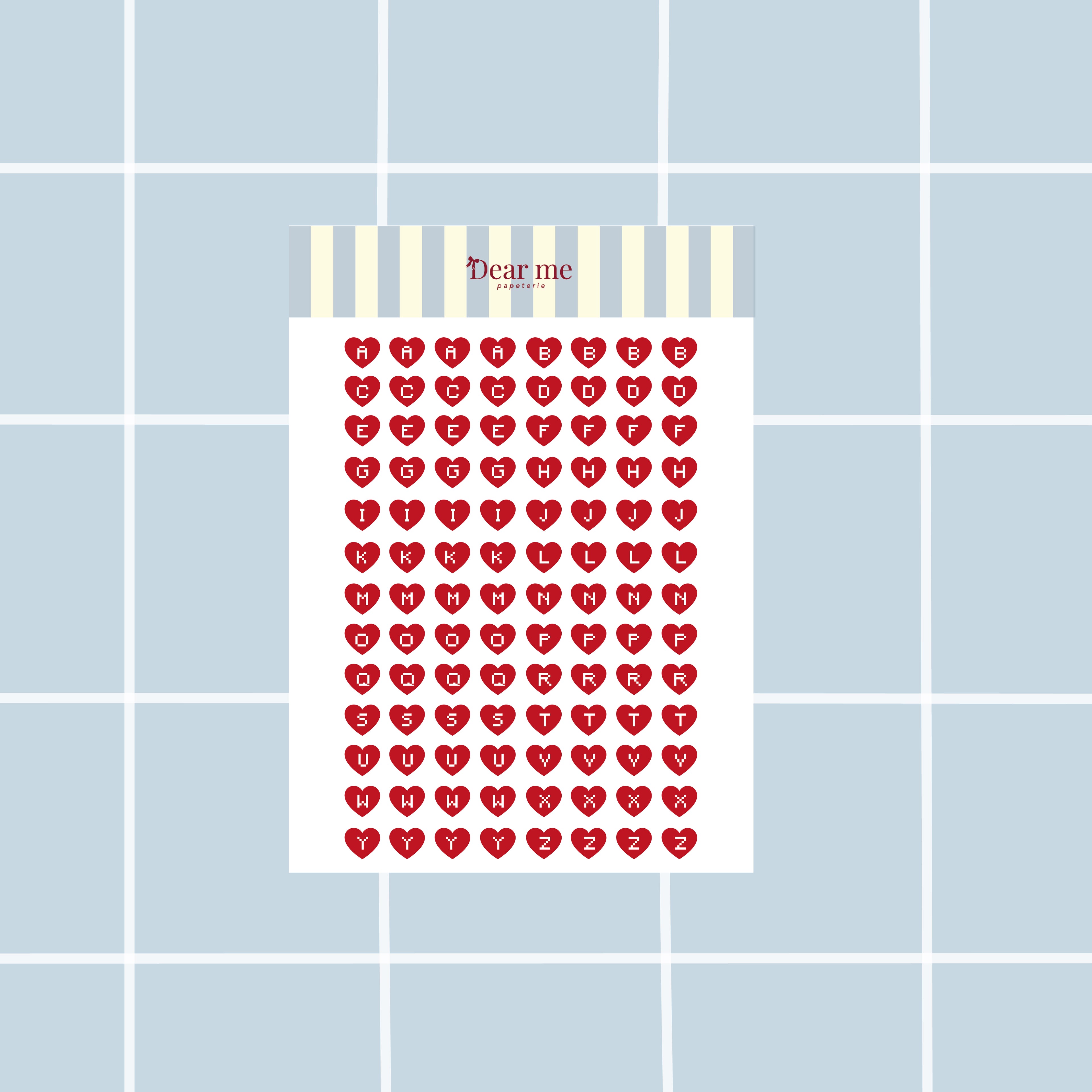 Planche stickers A5 - Lettres pixel coeur